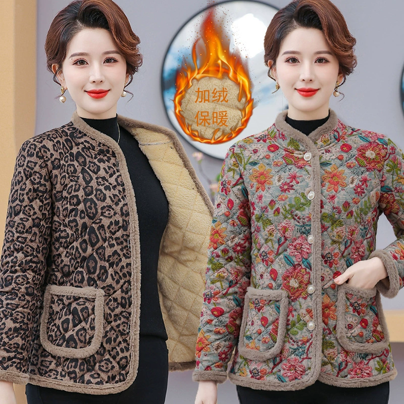 Среднего и пожилого возраста цветочные флисовые хлопчатобумажные пальто зимняя новая мода утолщение