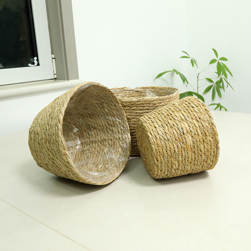 Fabricantes transfronterizos al por mayor de tela de caña tejida canasta de flores maceta de gran boca decoración doméstica maceta de plantas suculentas interiores