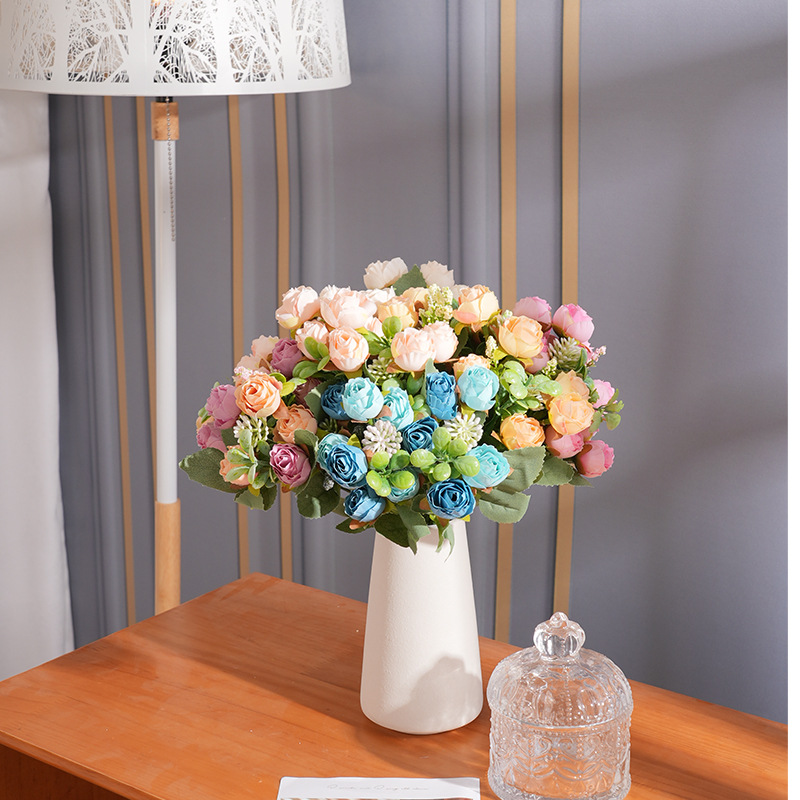 厂家直销仿真花清新苞心玫瑰婚礼装饰拍摄道具客厅家具摆设