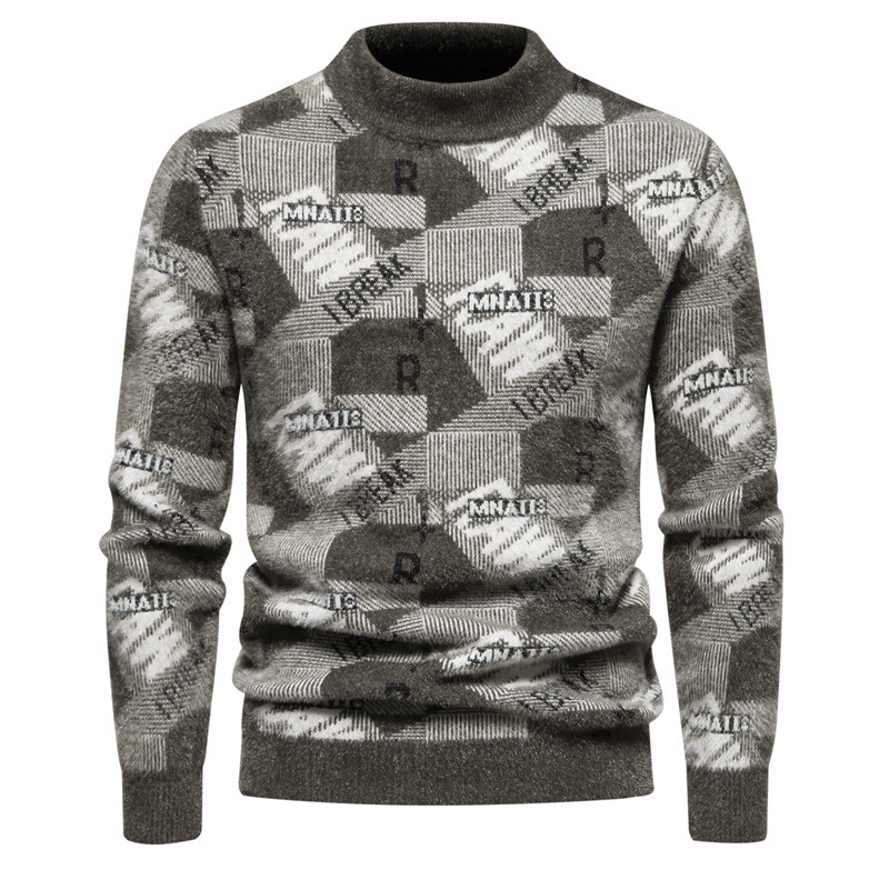 Round necked knitted autumn and winter new fashionable printed trend base sweater for men's top_voghion.com