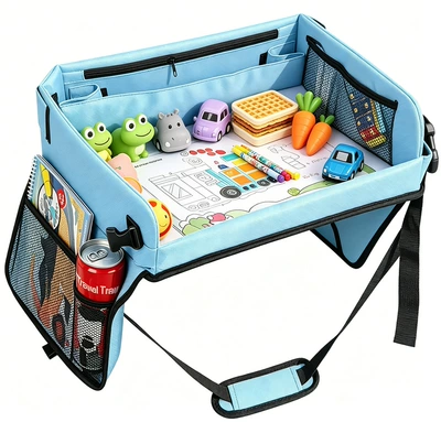 Children's Car Storage Box, Multifunctional Tray, Foldable Portable Baby Play Table, Tablet Storage Bag, Toy Fence (Car storage bag/box) - sky-blue-15713inch