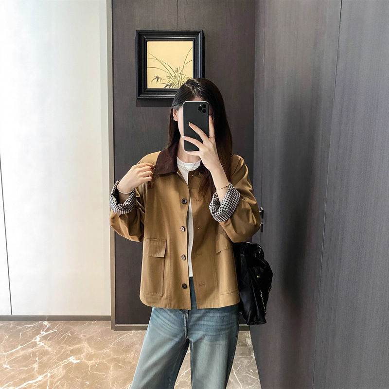 Hejia 2025 Early Autumn New Women's Clothing Barn Style Petite Short Jacket Casual Lapel Jacket Windbreaker for Women