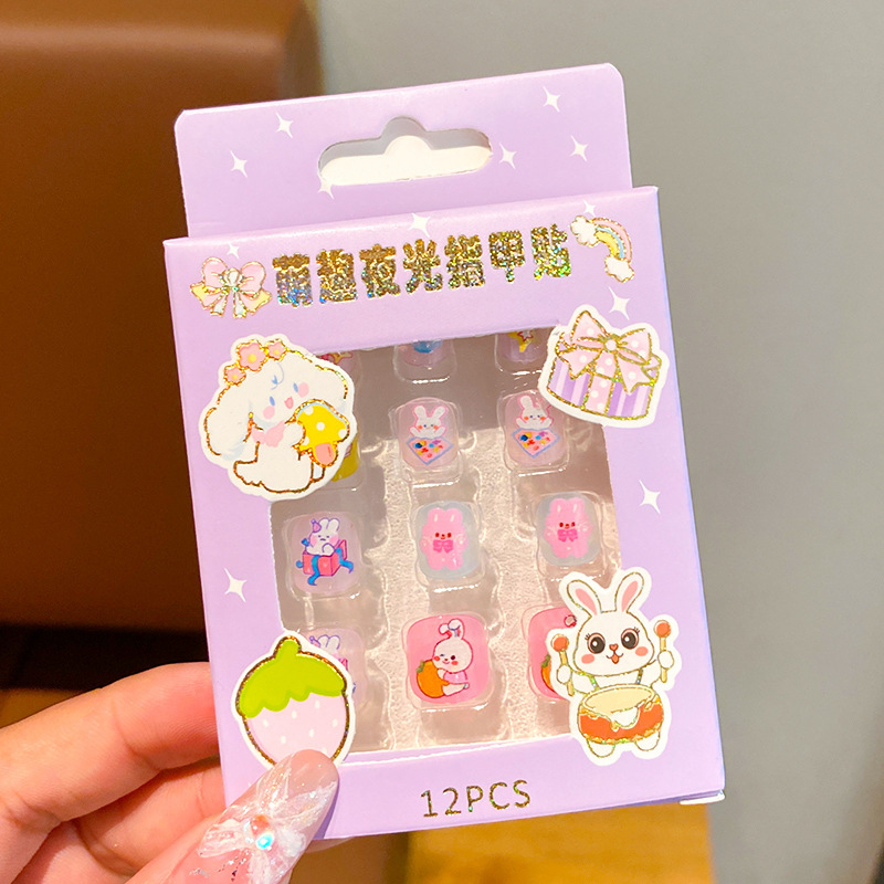Nuevo autoadhesivo lindo princesa manicure pegatinas de luz nocturna pegatinas de uñas para niños niñas pequeñas parches DIY conjunto desmontable