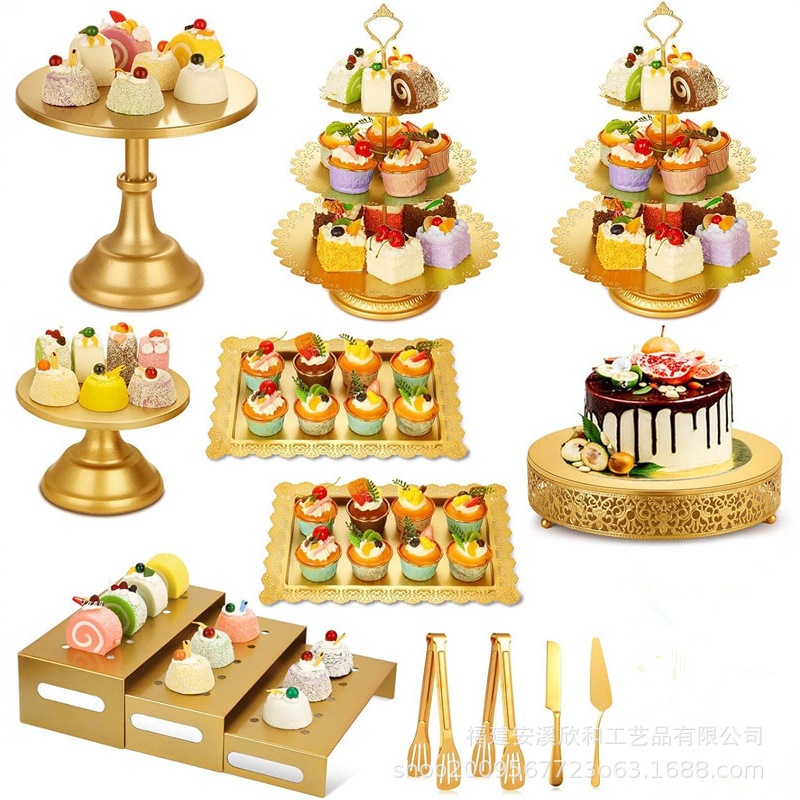 Tabla de postres de té de la tarde refresco estante de exhibición de bodas europeas estante de pastel de metal estante de decoración de cumpleaños estante de pasteles