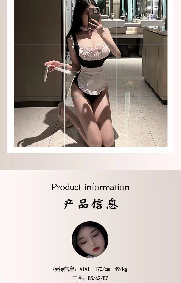 Sexy Maid Costume Roleplay Uniform Set with Mini Skirt and Polyester Fabric — detail image 3
