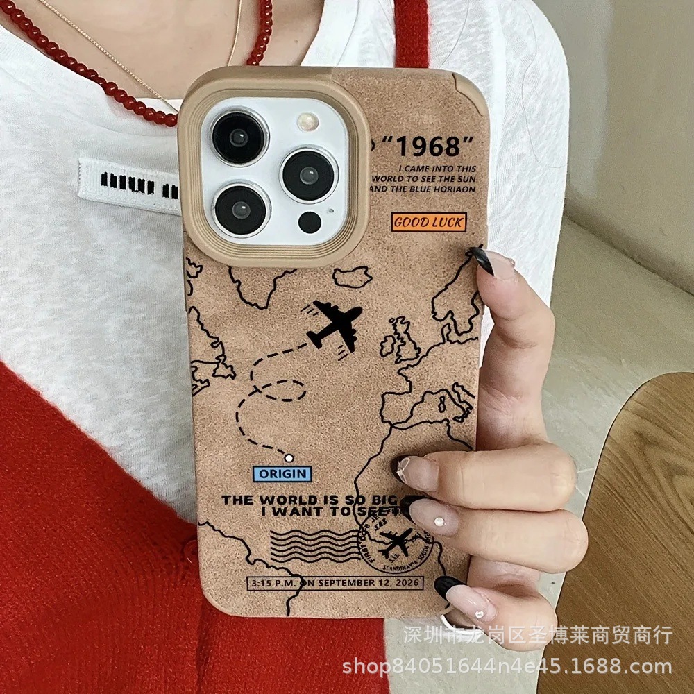 Cross-Border Popular Aircraft Map Suitable for Iphone16/15Promax Apple 15 Mobile Phone Case 11 Plush Fur Xr