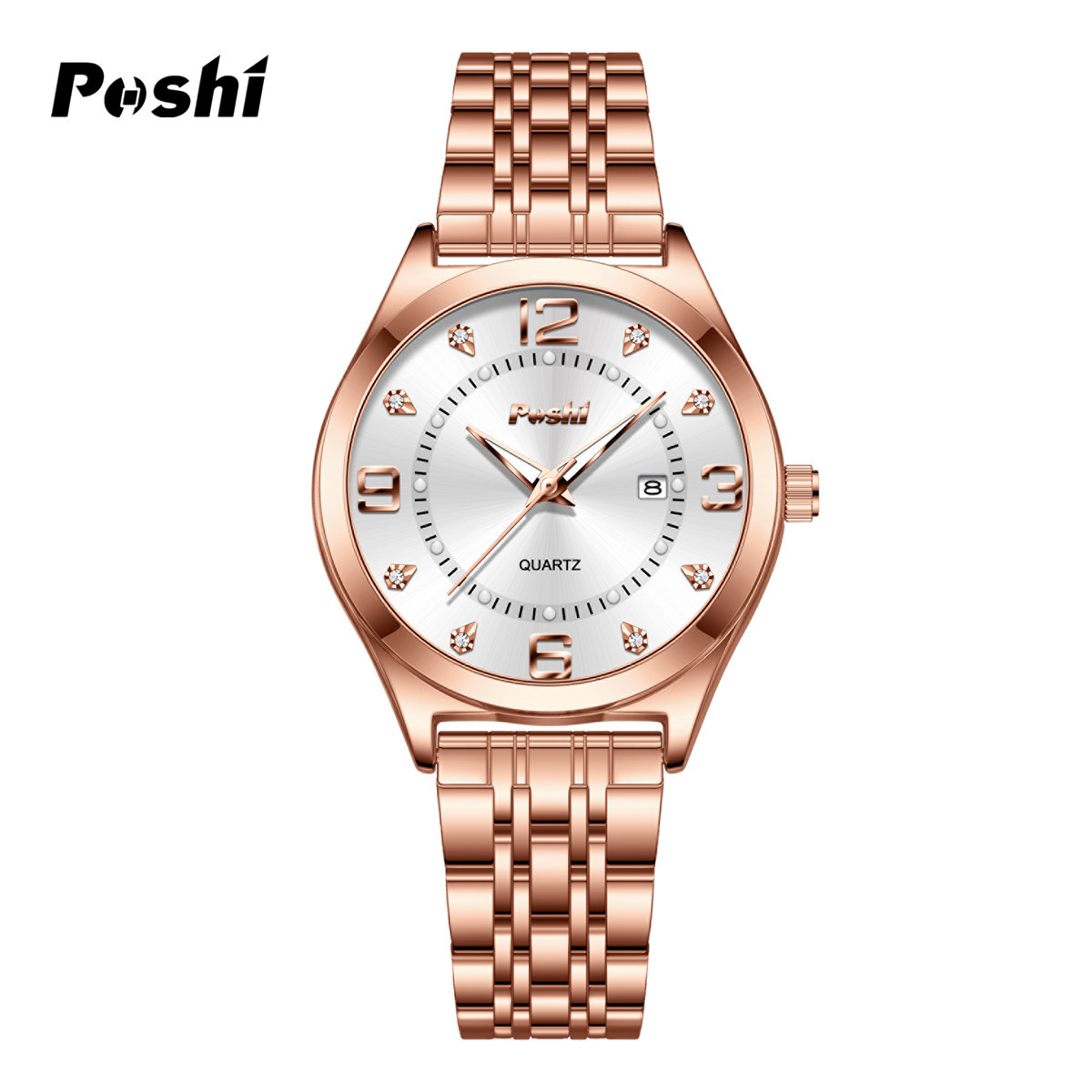 POSHI nuevo reloj para mujer, reloj con correa de acero, reloj impermeable para mujer, reloj de cuarzo de calendario, reloj para mujer