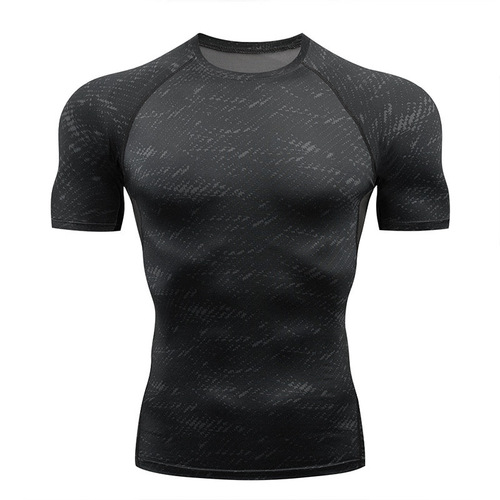 Summer new quick-drying T-shirt for men, gym running training, outdoor elastic breathable sports tight short-sleeved top