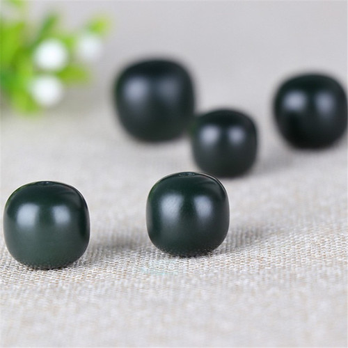 Single DIY Drum Bead Buddhist Rosary Bracelet Accessory with Hetian Jade, Fine Light Green Jade Old Style Beads, Bulk