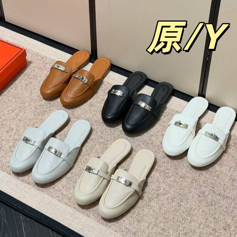 2026 Spring New Model Foreign Trade Version Genuine Leather Mule Shoes Sheepskin Closed-Toe Half Slippers Women's Flat Sandals Without Heel 2026 Spring New Model Foreign Trade Version Genuine Leather Mule Shoes Sheepskin Closed-Toe Half Slippers Women's Flat Sandals Without Heel