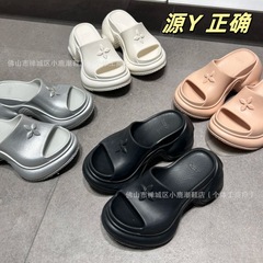 2025 新しい夏の smfk 厚底スリッパ女性のためのシルバークロスフラワーハイヒールプラットフォームサンダル