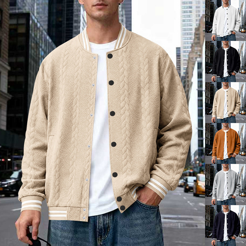 Cross-Border Men's Autumn Round Neck Loose Knitted Cardigan Jacket American Baseball Uniform Flight Suit