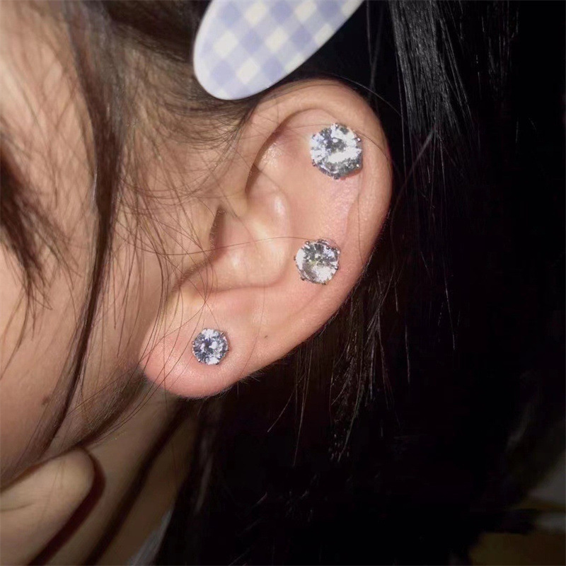 Fashion Geometric Titanium Steel Inlay Zircon Ear Studs 1 Piece