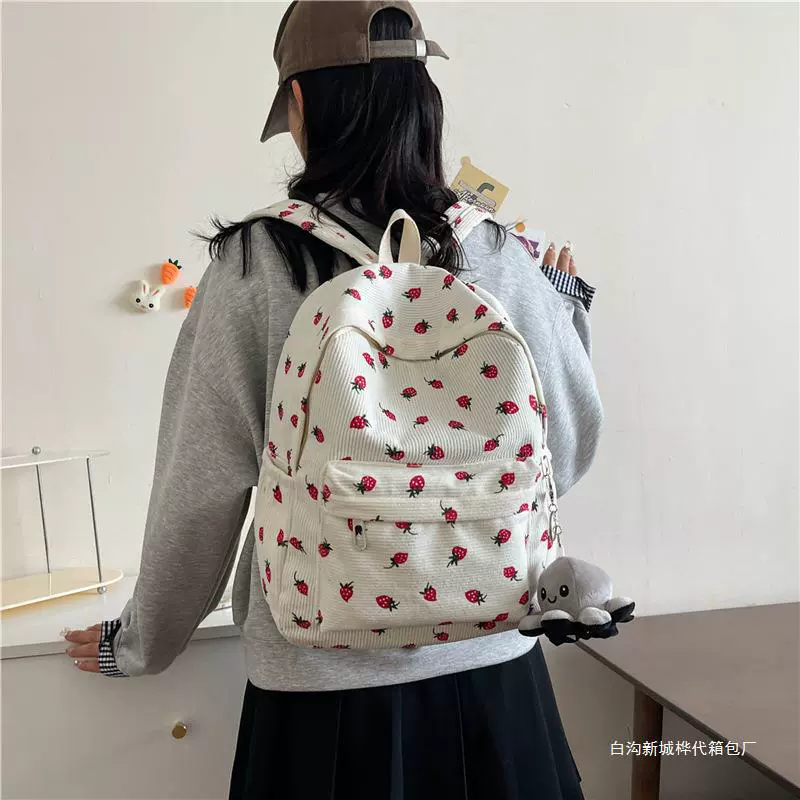 High quality backpack, cute universal strawberry, for secondary school, for students