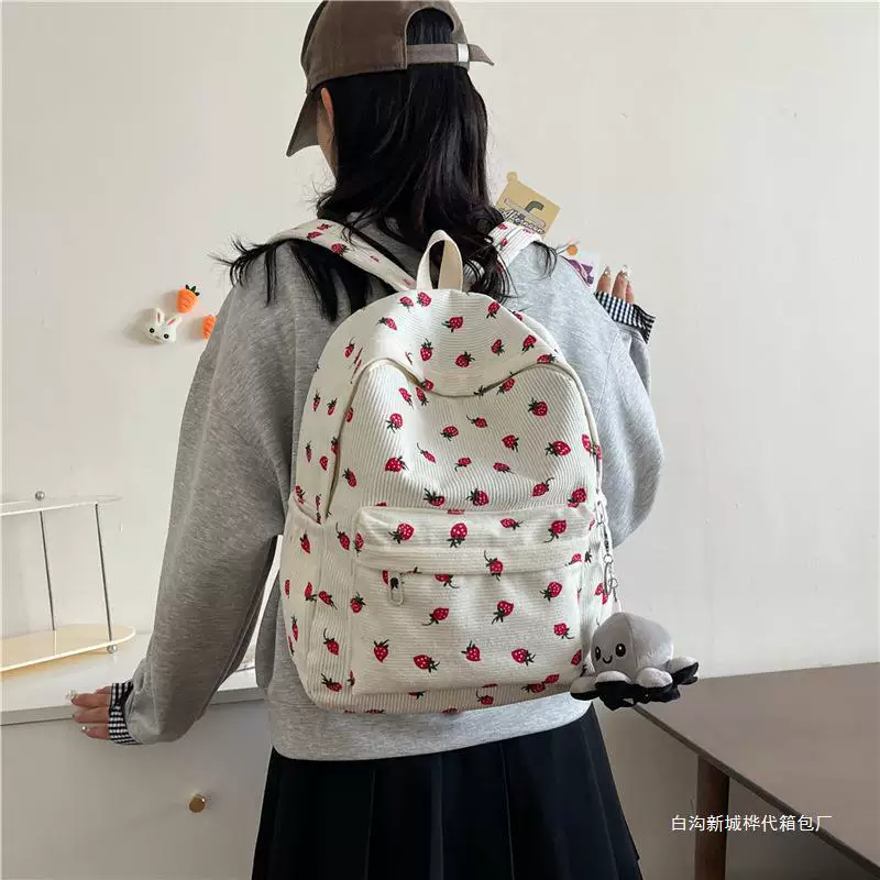 High quality backpack, cute universal strawberry, for secondary school, for students