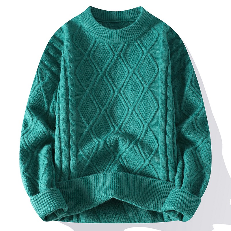 安洋男士圆领加厚毛衣秋冬装潮牌纯色针织毛衫保暖跨境专供线衣服