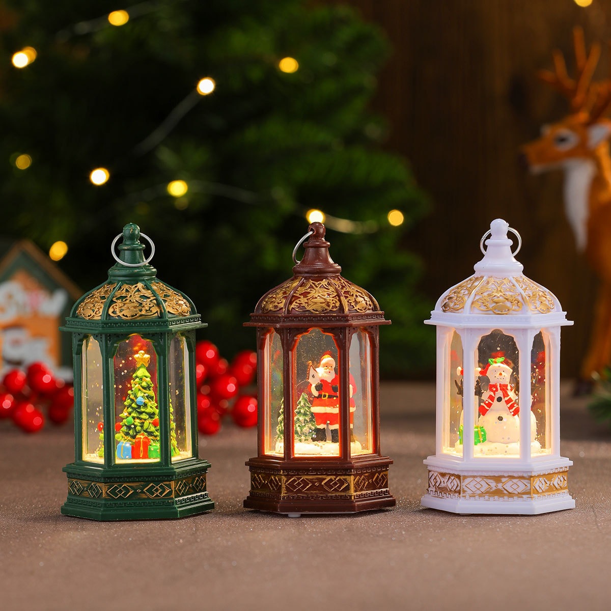 Inyección de agua de Navidad nieve hexagonal lámpara de viento iluminante lámpara de noche regalos de Navidad decoraciones de Navidad