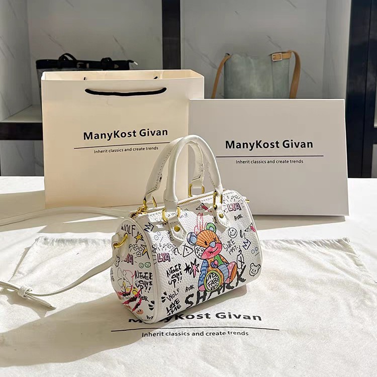 Borsa a tracolla con stampa graffiti a forma di orsacchiotto, borsa a cuscino, borsa a tracolla alla moda, borsa a mano di nicchia con stampa._voghion.com