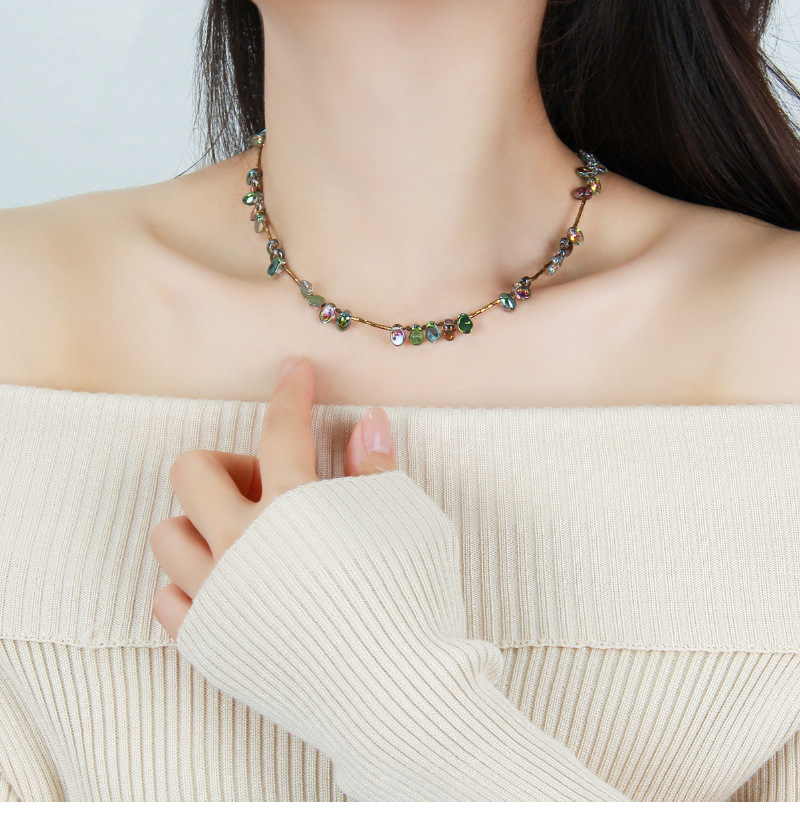 Cross-border Hot Gradient Color Crystal String Beads Necklace Female Niche High-grade Water Drop Sweater Chain European And American Ornament Fashion display picture 4