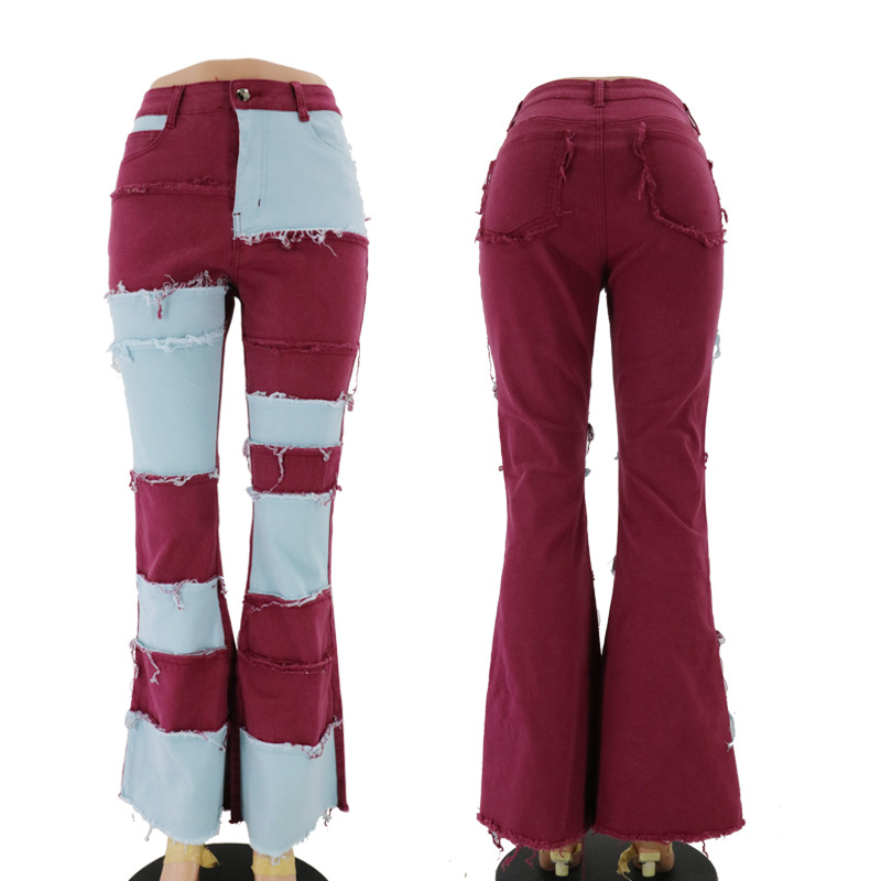 Europa y Estados Unidos 2025 otoño nuevo estilo Amazon moda contraste color película cintura alta cadera cuerno apretado pantalones de mezclilla para mujer
