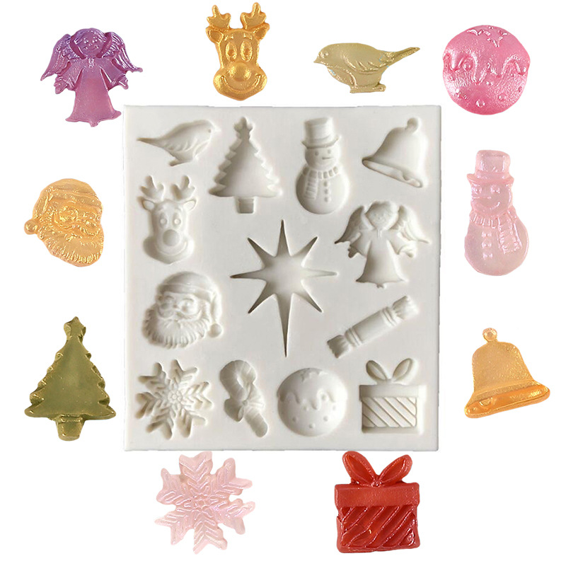 Navidad serie regalo de Navidad combinación molde silicona, fondant DIY arcilla suave decoración la torta herramientas