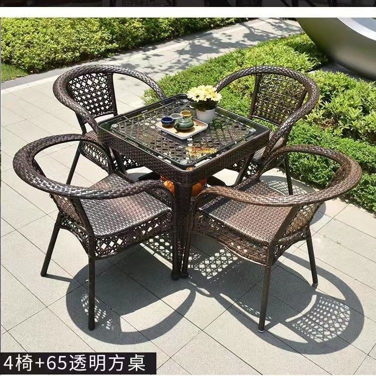 籐テーブルと椅子の3点セット、バルコニーティーテーブルと椅子、カジュアルな屋外中庭、高齢者用背もたれ籐椅子、コーヒーテーブルの組み合わせ|undefined
