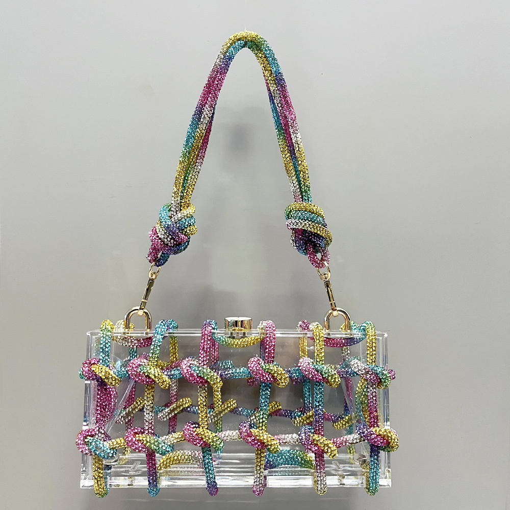 Bolso de mujer transfronterizo europeo y americano bolso de cena de diamantes de imitación brillante acrílico hecho a mano bolso de mujer Comercio exterior bolso de mujer