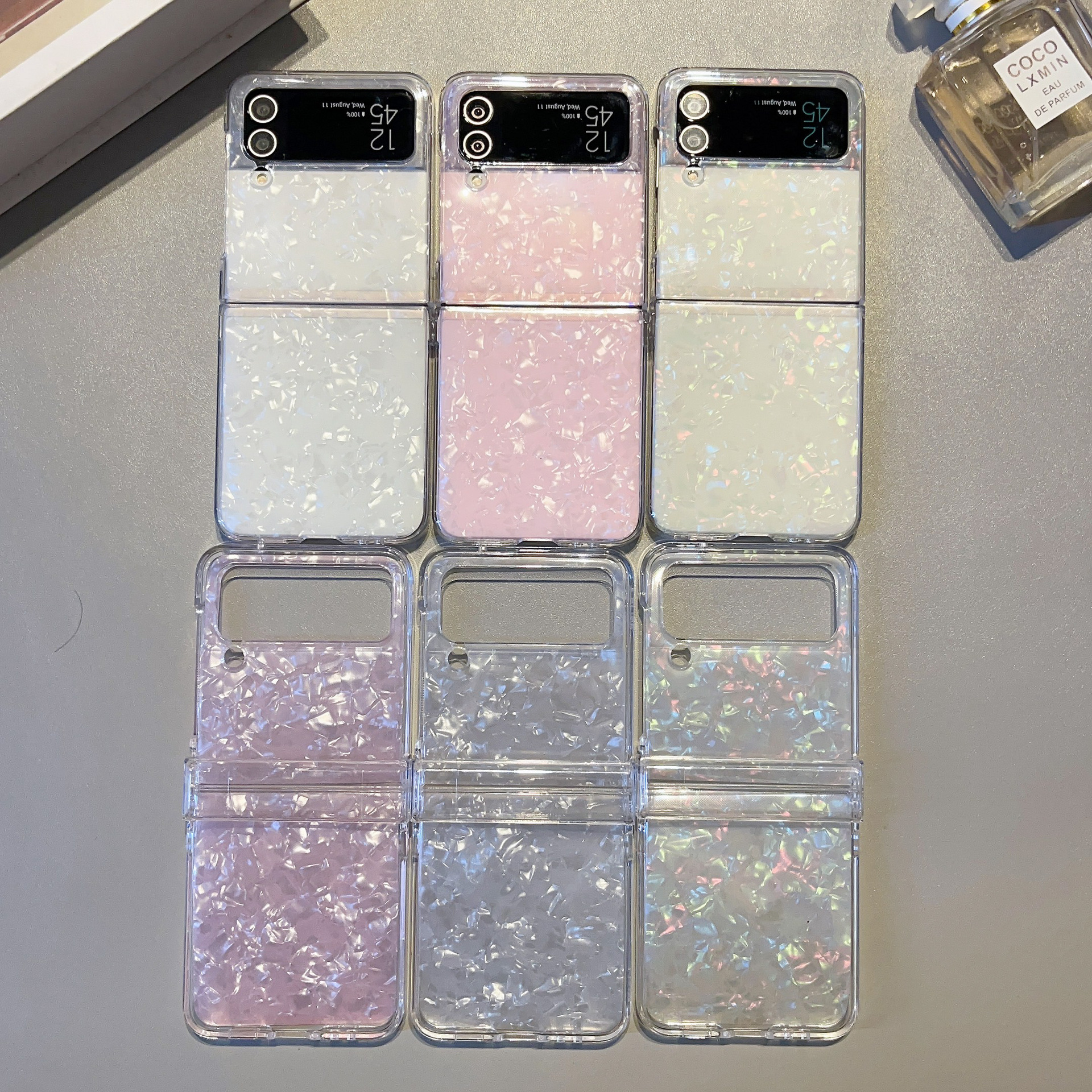 Suitable for Samsung ZFLIP 3/4/5 minimalist luxury shell pattern N2/N3FLIP transparent folding anti drop phone case_voghion.com