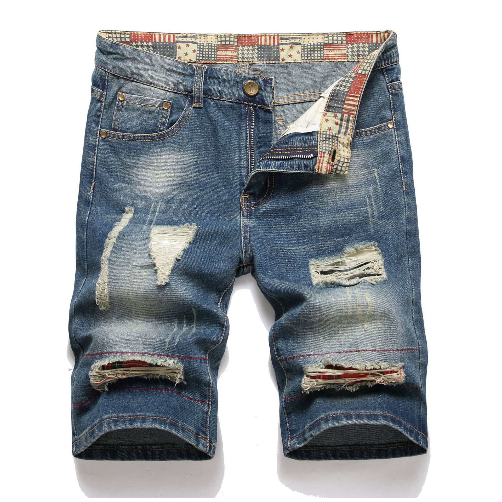 Men's Clothing Ripped Denim Shorts New Style Distressed Patches Capri Pants Supply_mkmklike.com