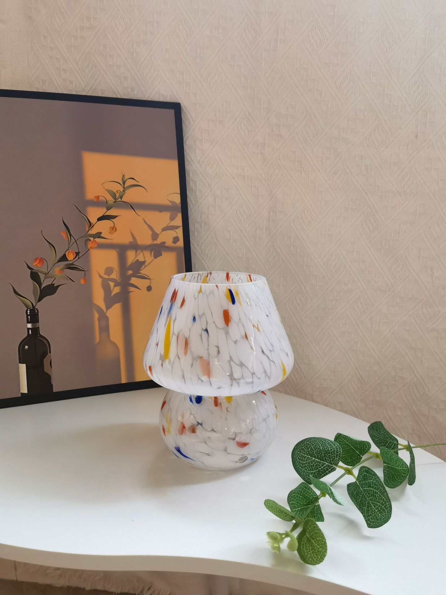 Lámpara de Mesa Decorativa con Patrón de Tinta, Adornos Modernos y Sencillos de Vidrio para Dormitorio, Lámpara de Noche Creativa con Atenuación de Tres Colores