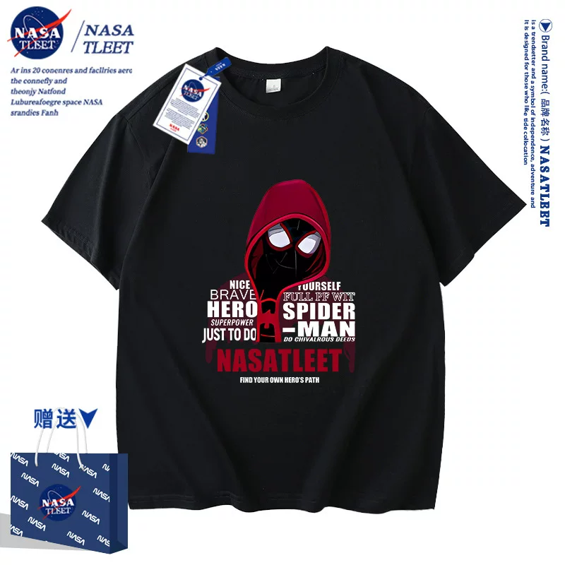 Сертифицированная NASA ко-бренд Spider-Man для мальчиков и девочек, футболка с коротким рукавом, Spider-Man, тренд Street, модная топ