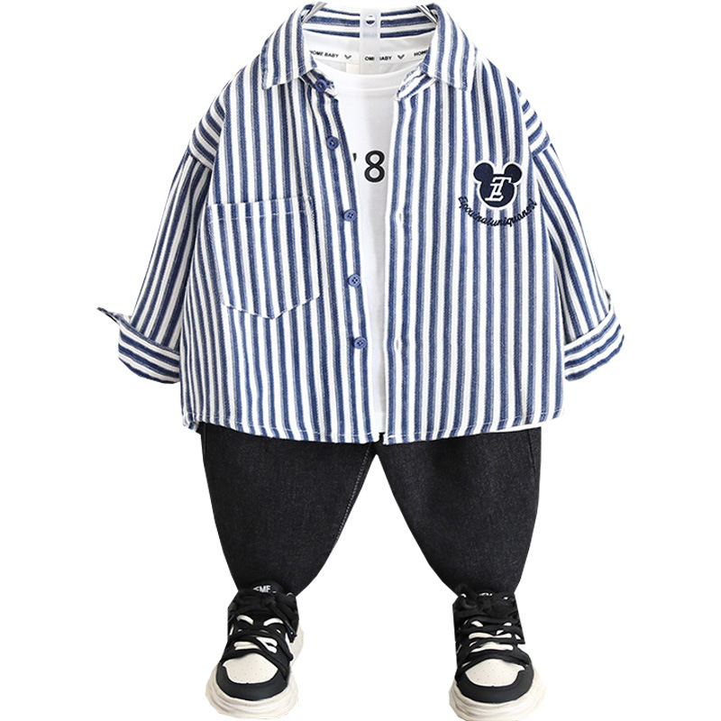5841 Camisa a rayas de estilo occidental para niños 2024 nueva ropa de otoño para niños chaqueta de moda para niños primavera y otoño casual manga larga