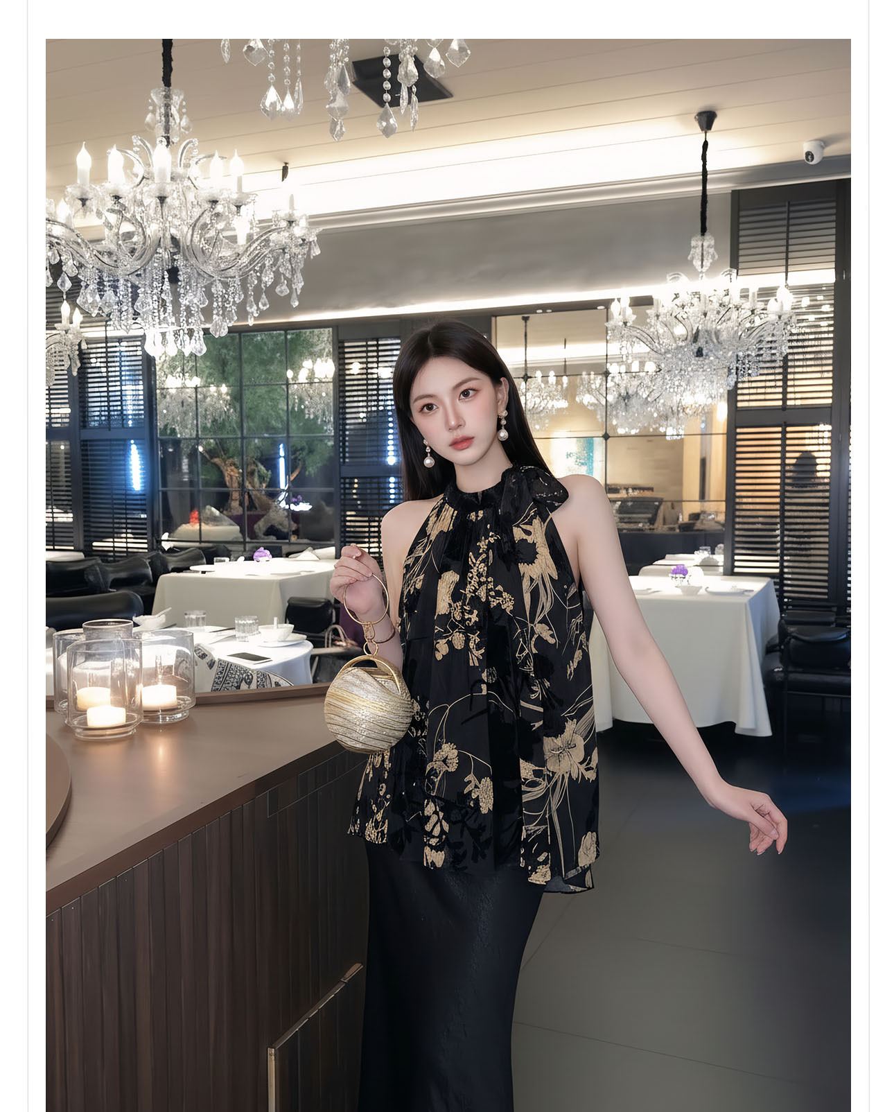 Áo khoác gile không tay cổ lọ phong cách Trung Hoa mới, chất liệu nhung in hoa — Xanh lục, Đen huyền, Vàng lụa chi tiết 9
