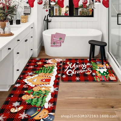 Cross-Border Temu Christmas Atmosphere Kitchen Absorbent Non-Slip Floor Mat Holiday Decoration Kitchen Two-Piece Mat Set (Avtomobil döşəmə paspasları) - christmas-1-4060cm-new-diatom-mud