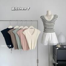 上海单农旗舰店/藏肉神t后腰绑带v领短袖T恤女设计感纯欲针织上衣