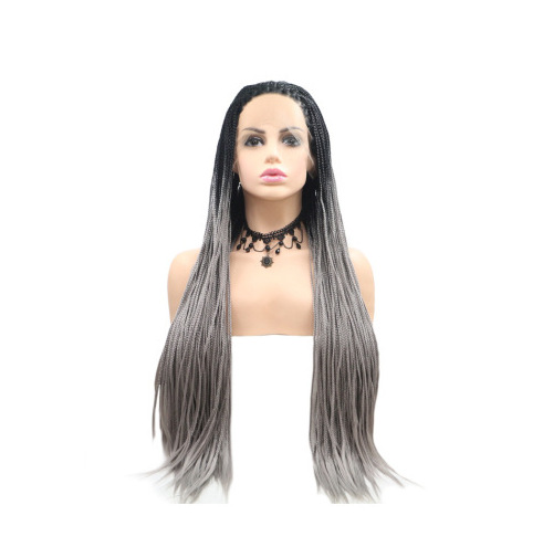 Europeos y estadounidenses pelucas de fibra química trenzada mano frotando fibra química trenzada delante encaje pelucas africanas en el extranjero