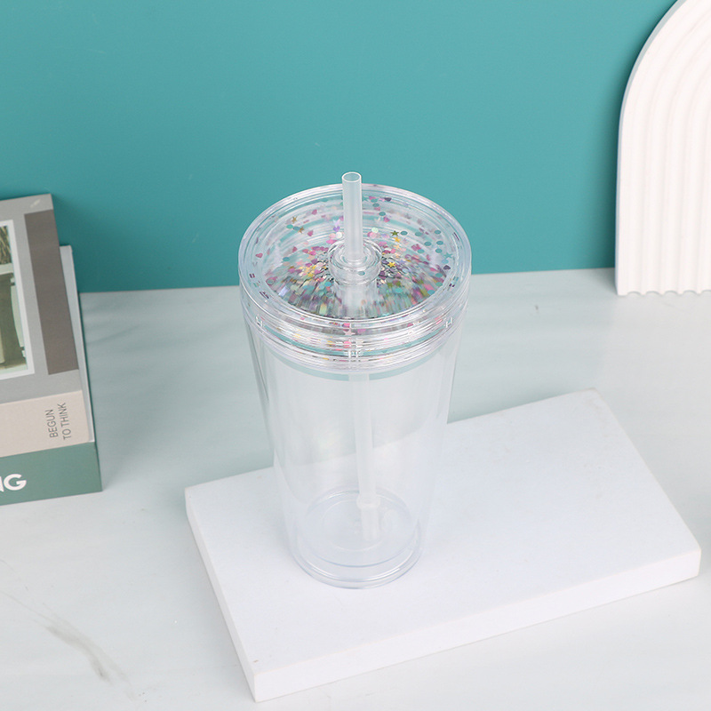 Taza de agua de bricolaje creativa, taza de paja de aislamiento térmico de doble capa, tapa de doble capa, se puede agregar brillo, taza para beber personalizada, fábrica al por mayor