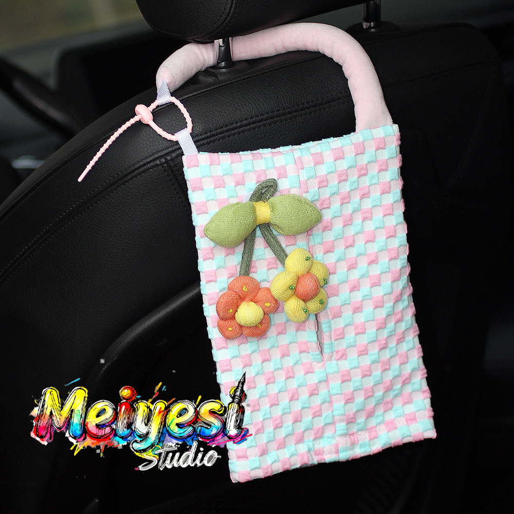 Creative Car Tissue Box with Fabric Cover, High-End Feel, Hanging Car Tissue Holder, In-Car Tissue Box Hanging Bag for Girls