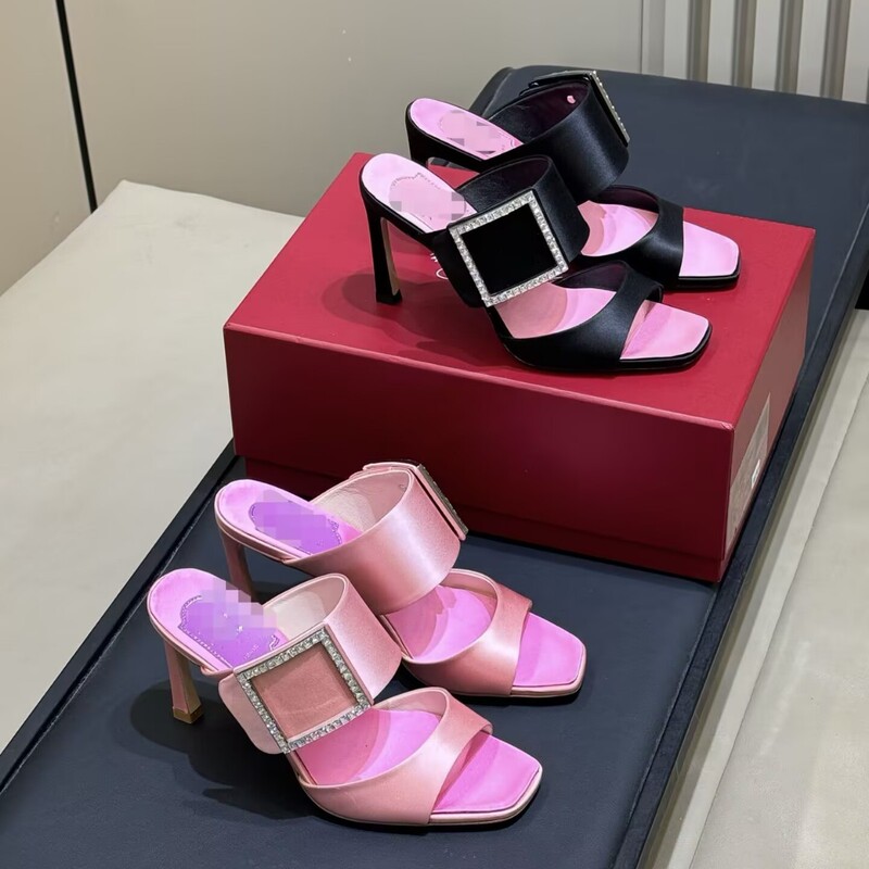 2026 Early Spring High-End Version Rv Crystal Buckle Fashionable and Elegant High-Heeled Wedding Shoes, Sandals, Mules