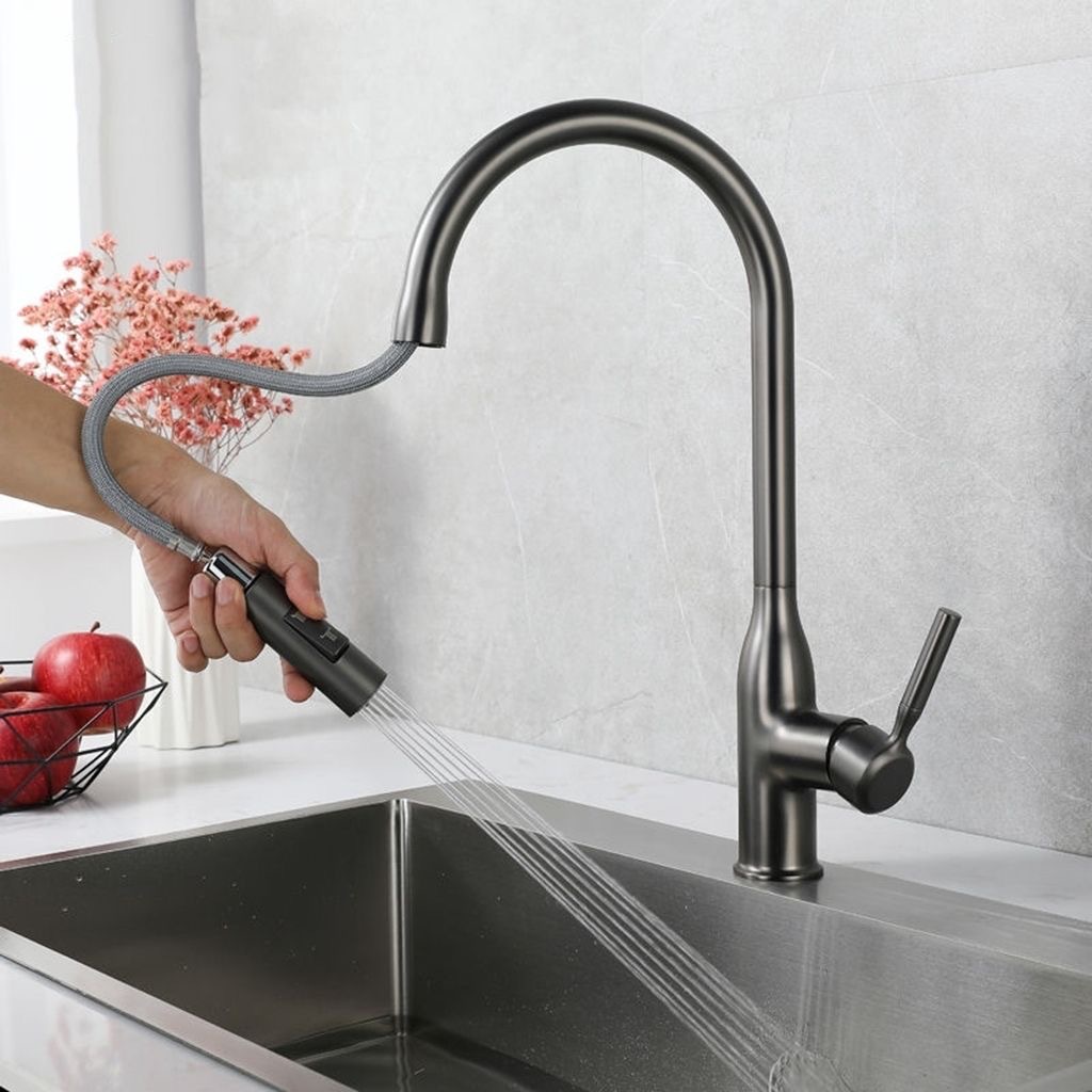 Guangdong gun gray pull-out kitchen cold and hot splash-proof faucet, all-copper kitchen sink telescopic faucet undefined