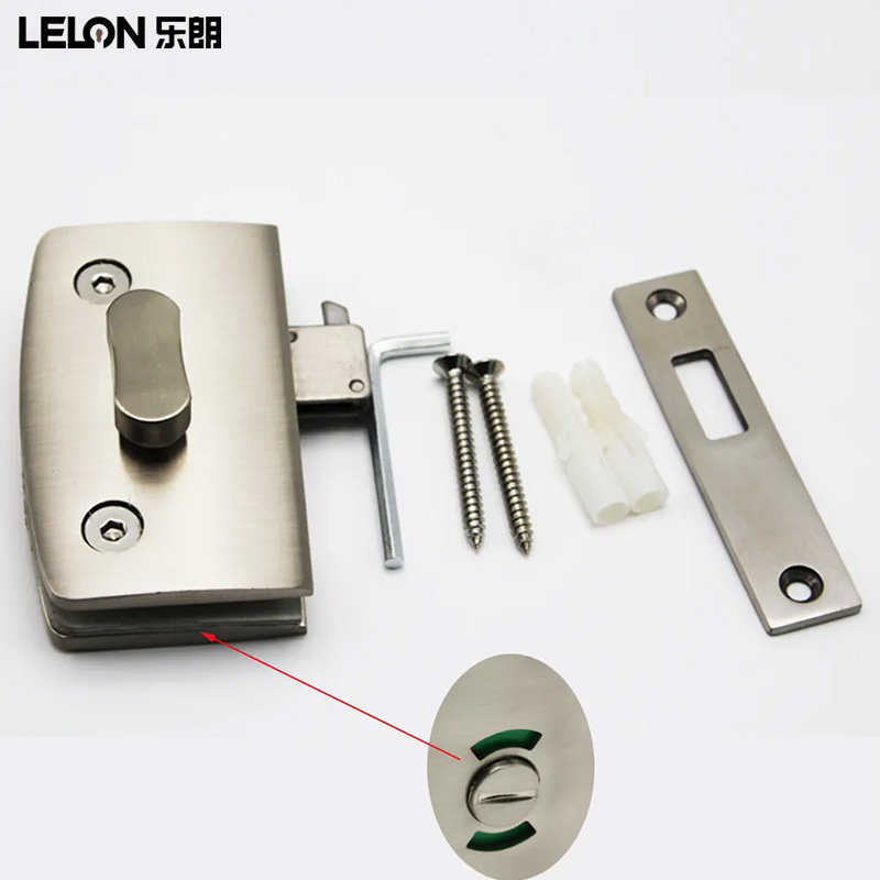 Cuadrado todo cobre rojo y verde indicador de la cerradura de la puerta de vidrio cerradura del indicador del pasador del baño cerradura de la puerta de vidrio sin marco de apertura simple y doble