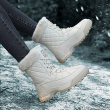 足力建女士冬季雪地靴毛绒保暖棉鞋耐磨系带运动户外高帮女靴