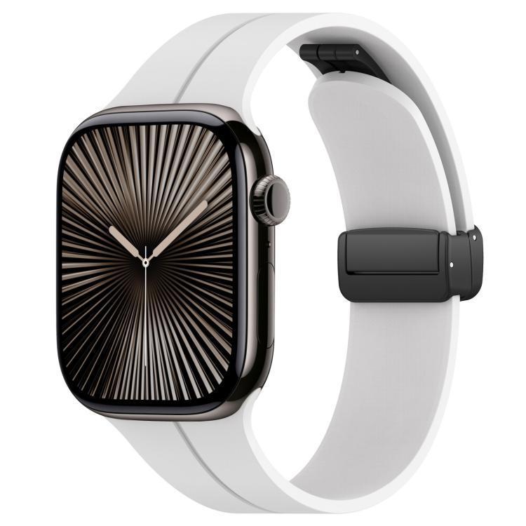 Correa de silicona con ranura plana con botón negro plegable para Apple Watch 42 - 49mm tamaño completo universal