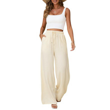 T 32801 Linen Drawstring Plus Size Wide Leg Pants ���������