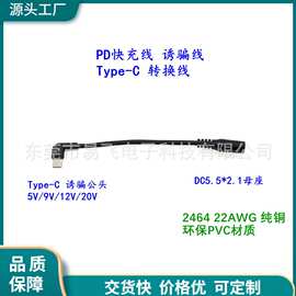 全铜Type-C转DC母座PD快充线诱骗3A电源线5V9V12V15V20V充电线