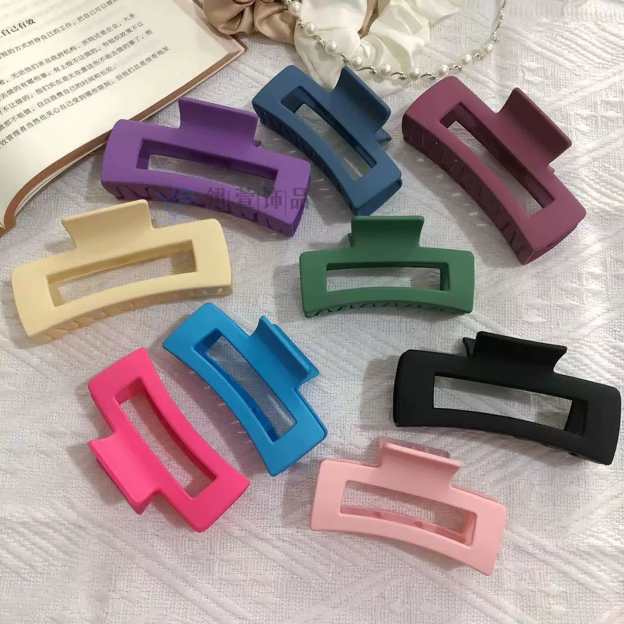 韩式简约彩色方形鲨鱼夹大号气质复古发抓后脑勺盘发鲨鱼抓夹批发