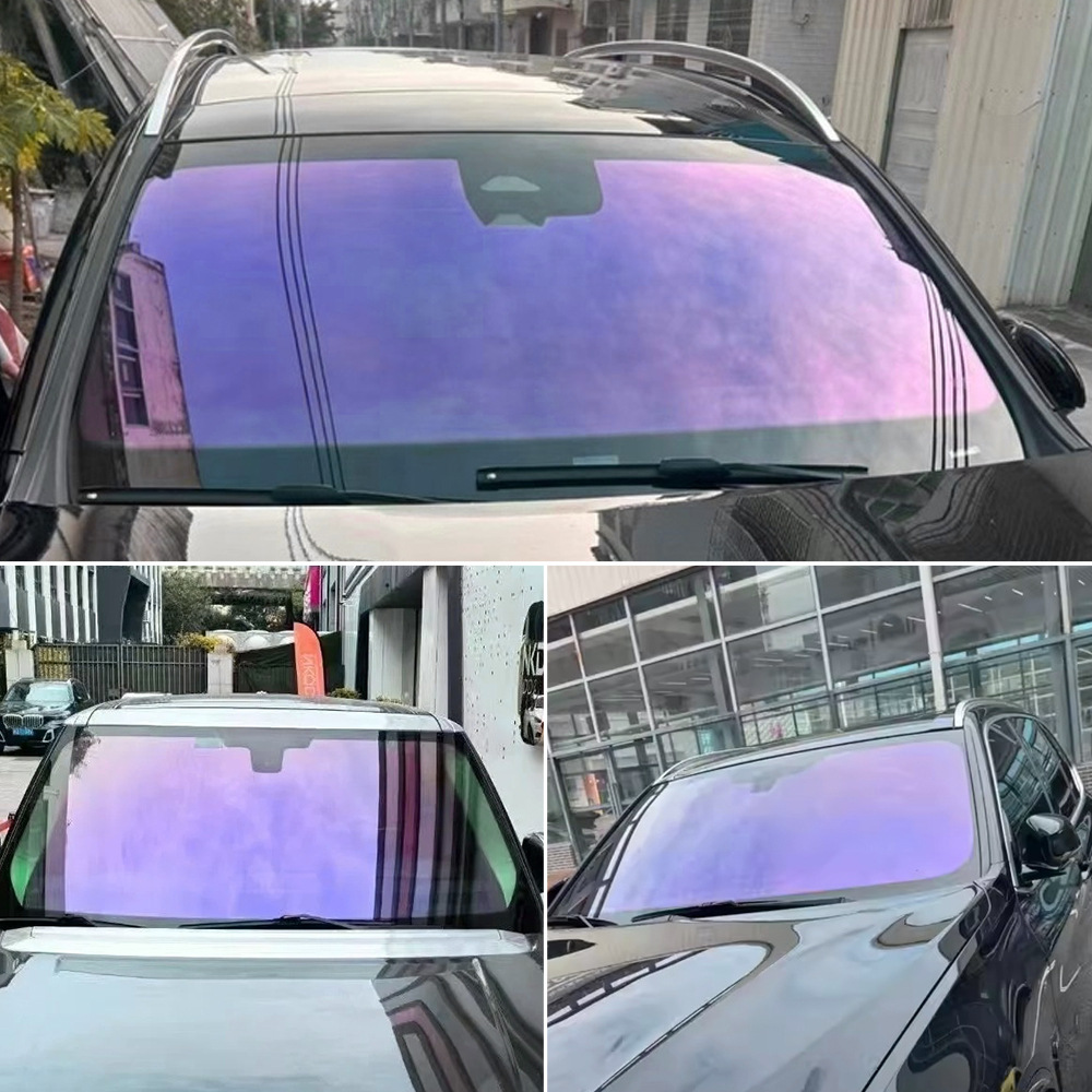 Car Front Windshield Sunshade Film Purple Colorful Sticker Window Sun Visor Strip Heat Insulation Film