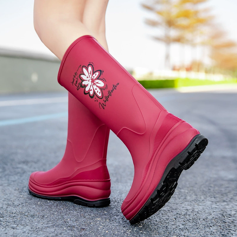 Новый стиль взрослая женщина хлопок дождевая обувь высокая трубка ПВХ модные дождевые сапоги зимой теплая вода сапоги женщины на открытом воздухе водонепроницаемая обувь