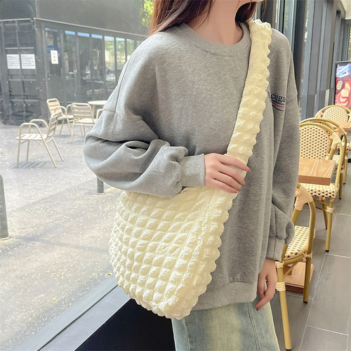Japanese-style bubble cloud pattern fresh large capacity crossbody tote shoulder canvas bag school student simple class bag