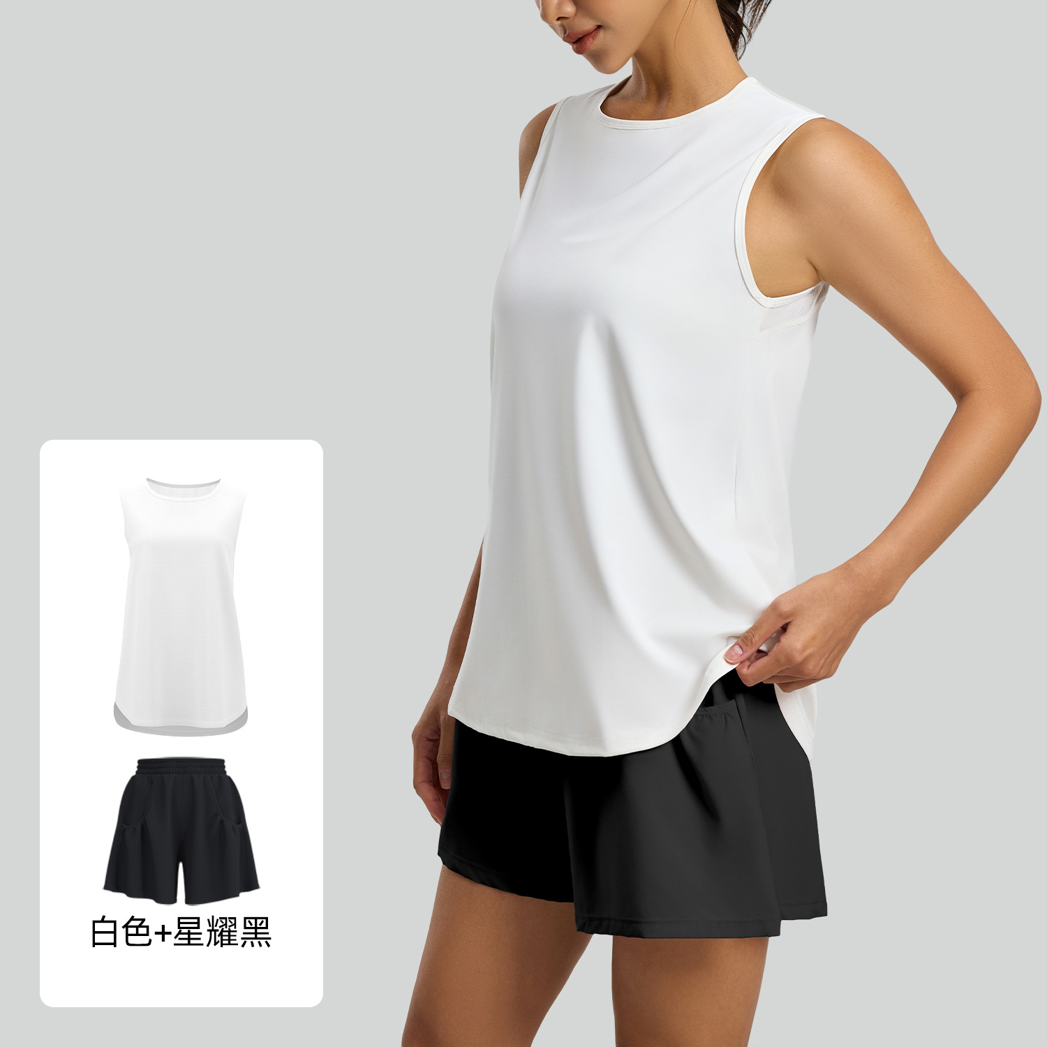 Juyitang traje deportivo de ocio hilo de red para correr suelto chaleco sin mangas blusa pantalones cortos traje deportivo mujer